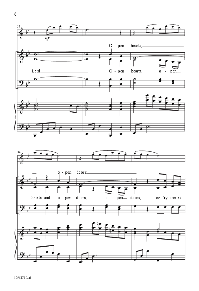 Open Hearts Open Doors (SATB ) by Ruth Elain