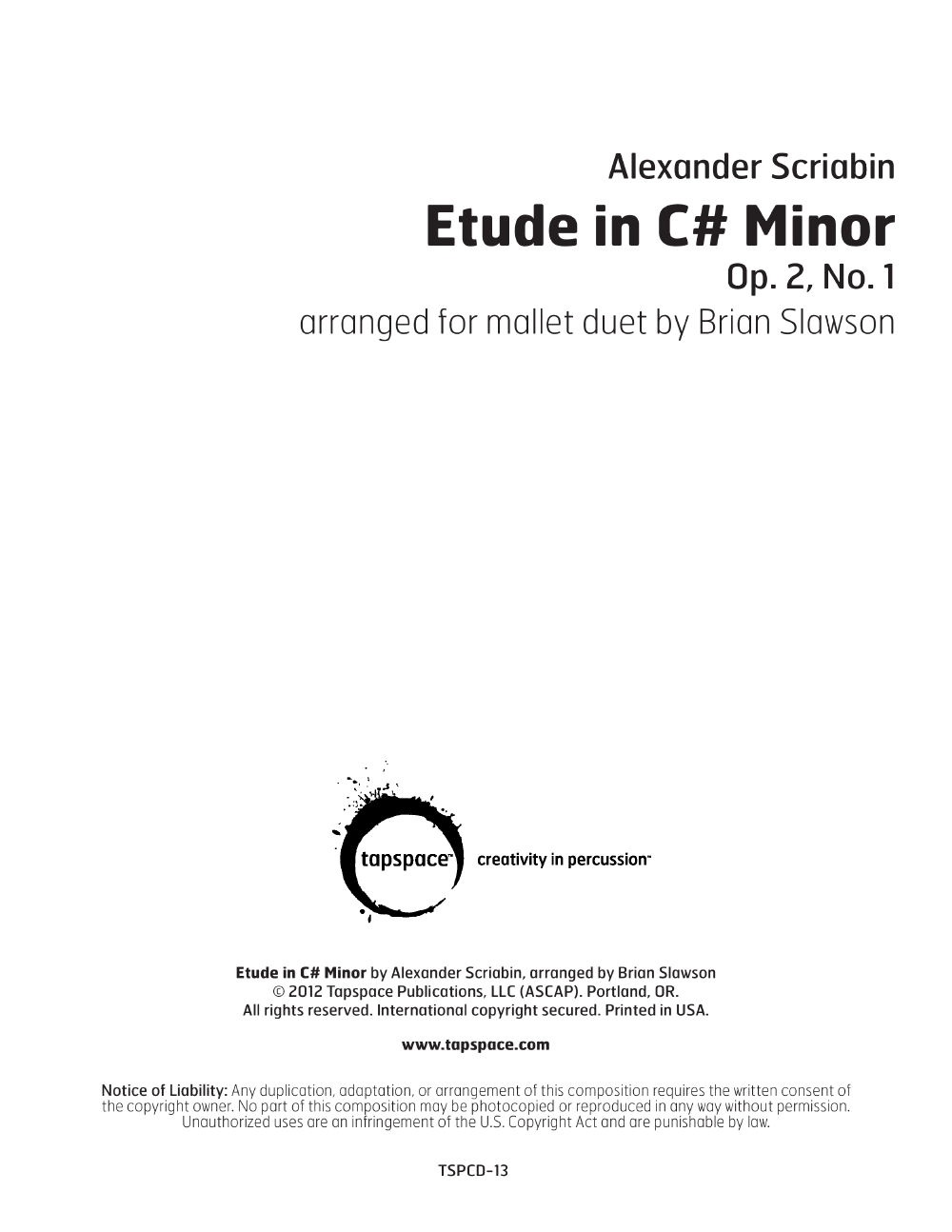 Etude in C# Minor #1, Op.2 Vibraphone and Marimba Duet