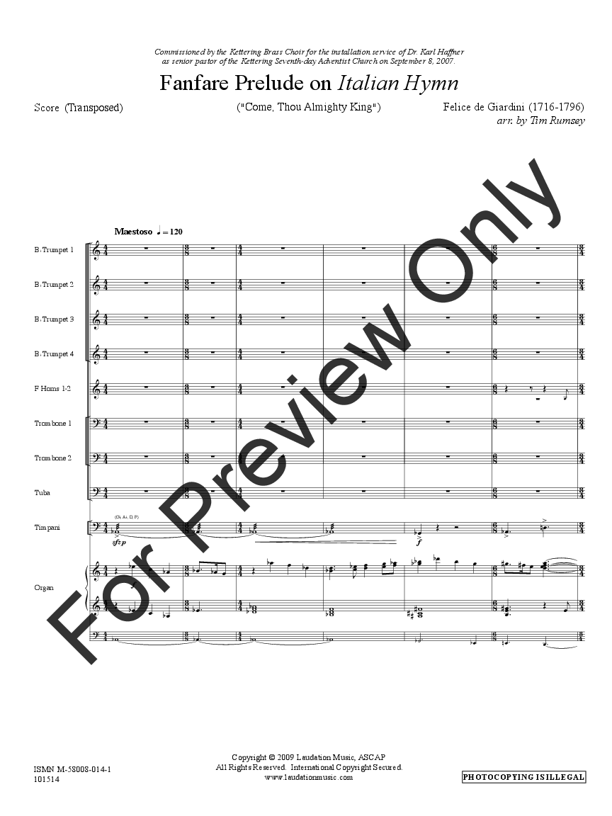 Fanfare Prelude on Italian Hymn Brass Choir/ Timpani/ Organ