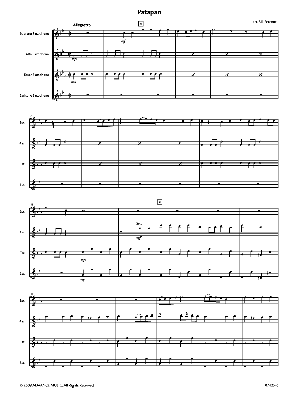 Patapan SATB Saxophone Quartet