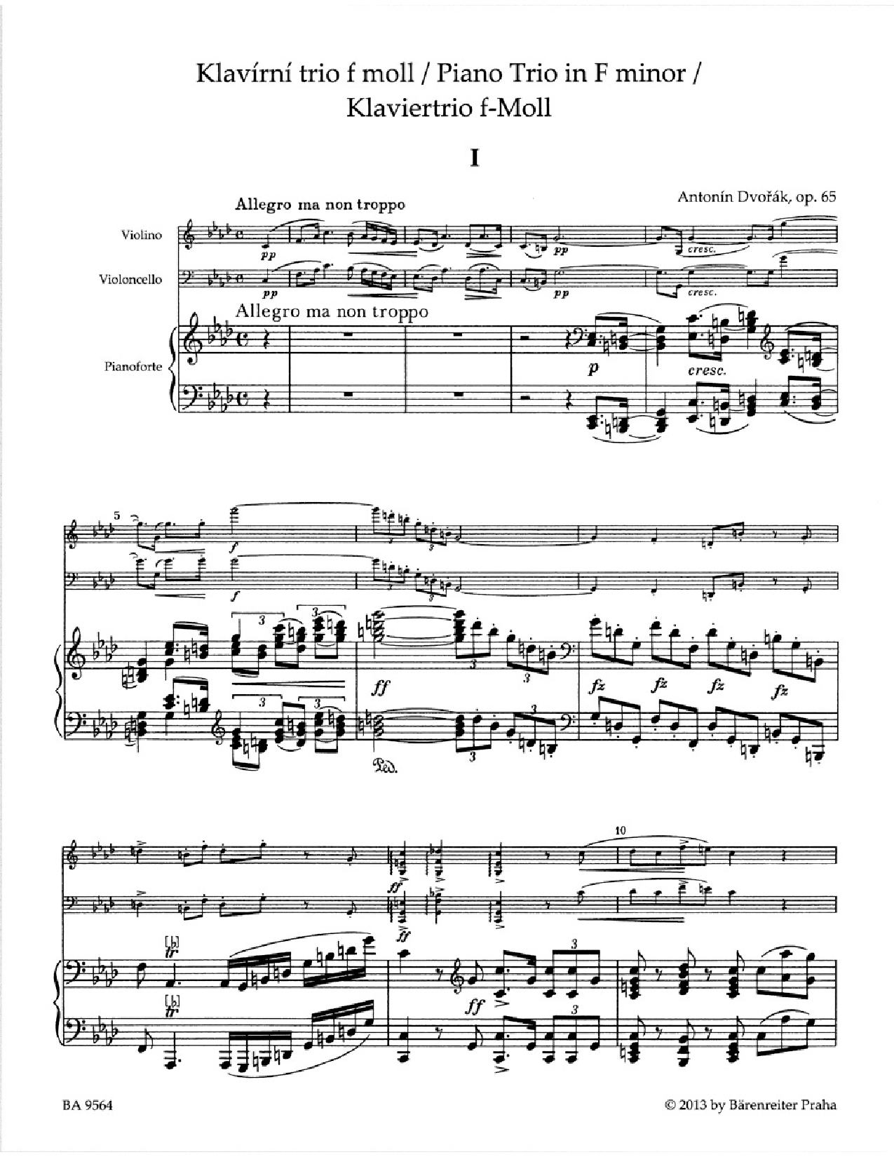 Piano Trio in F minor Op 65 Score and Parts