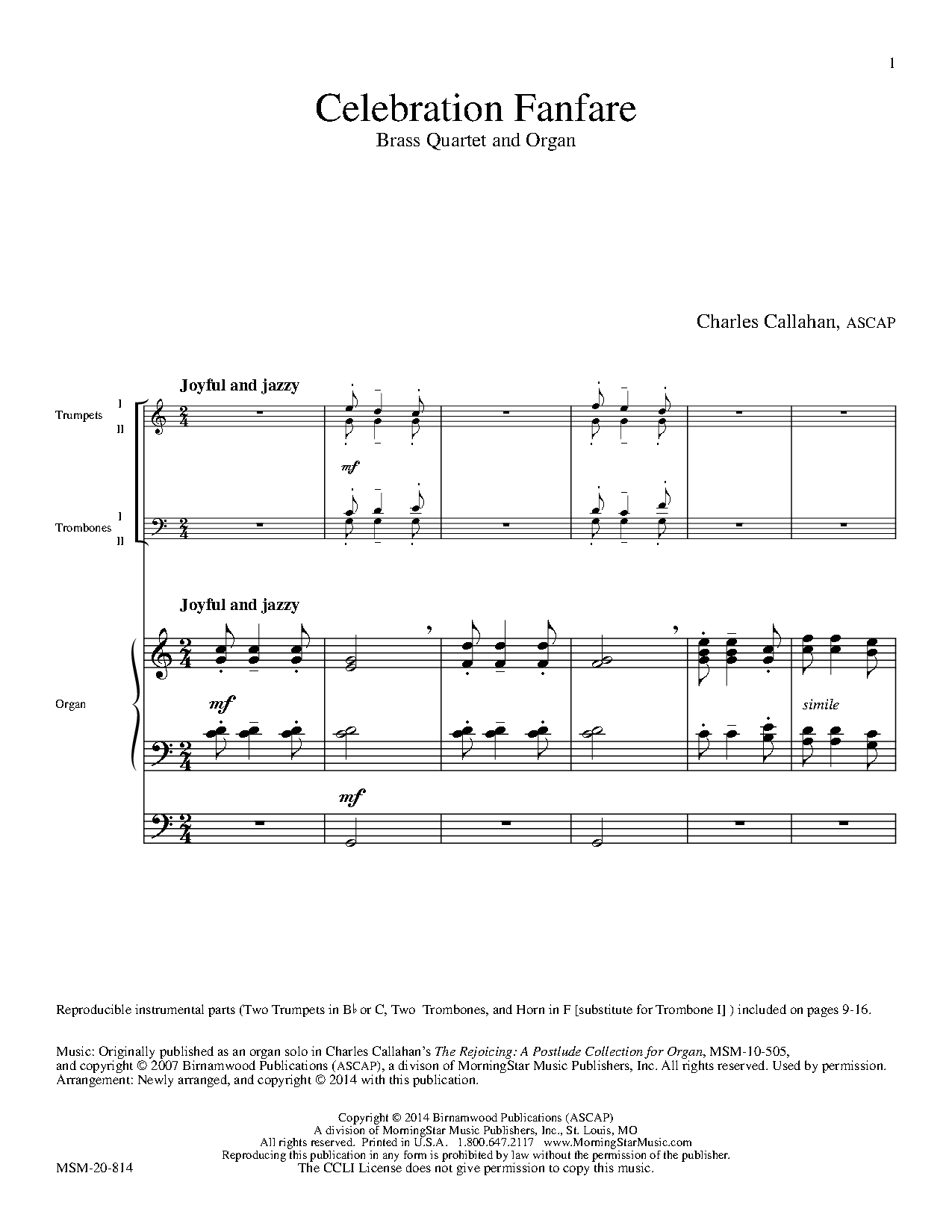 Celebration Fanfare Brass Quartet / Organ