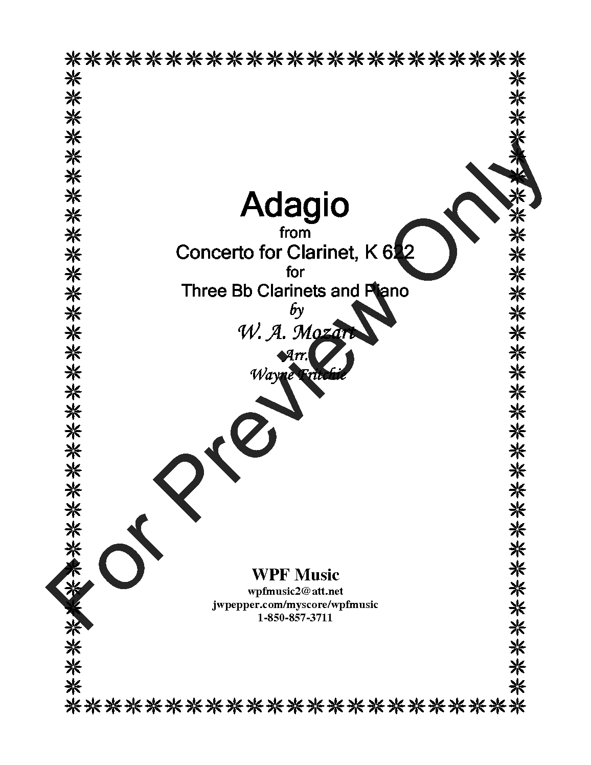 Adagio for Three Bb Clarinets and Piano K 622 P.O.D.