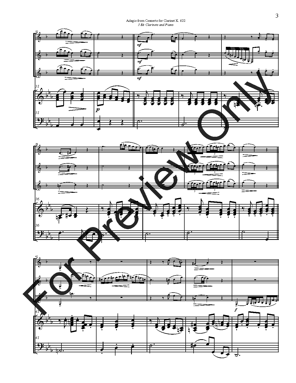 Adagio for Three Bb Clarinets and Piano K 622 P.O.D.