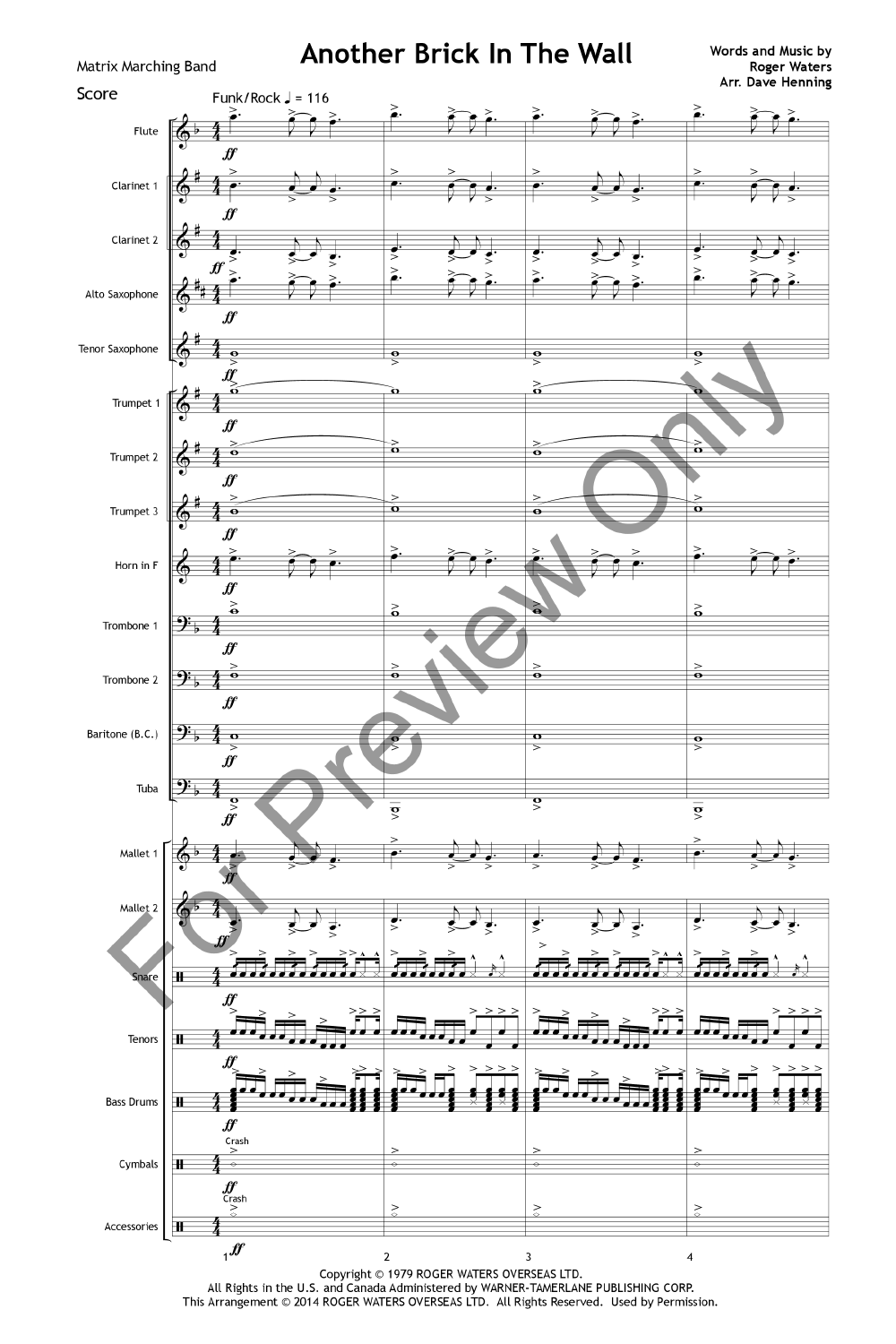 Another Brick In The Wall sheet music for trumpet solo (PDF)