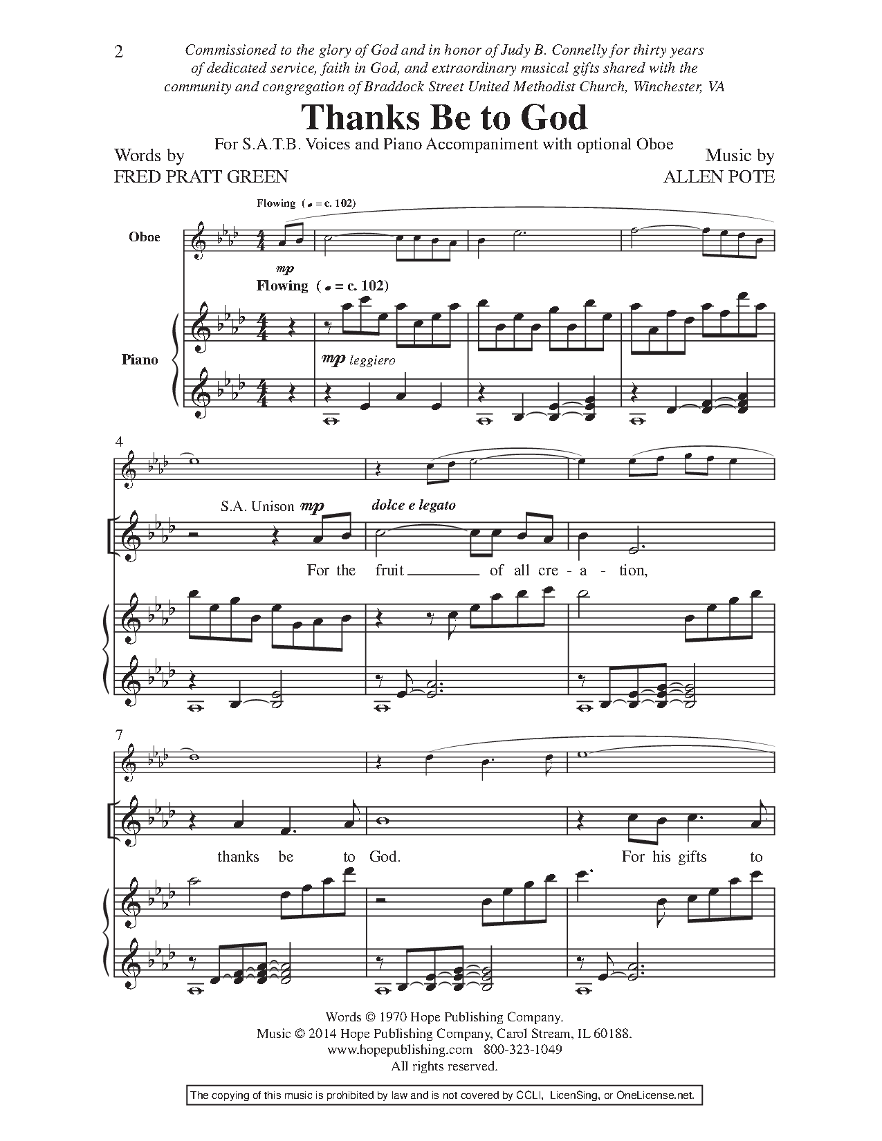 A SONG OF THANK-POTE-SATB - Hope Publishing Company