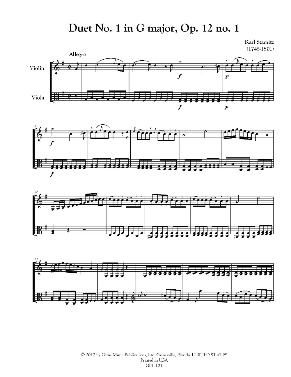 3 Duets Op. 12 #1-3 Violin and Viola