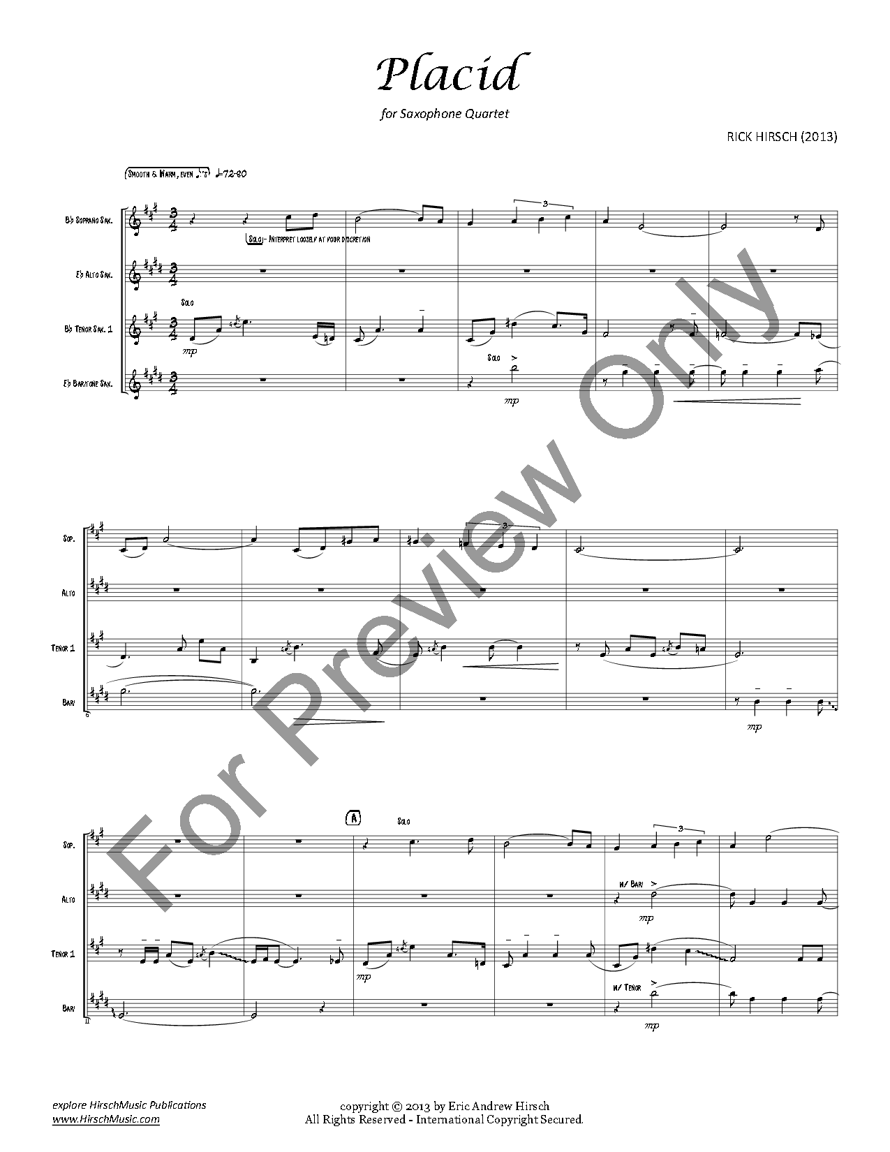 Placid SATB / AATB Saxophone Quartet P.O.D.