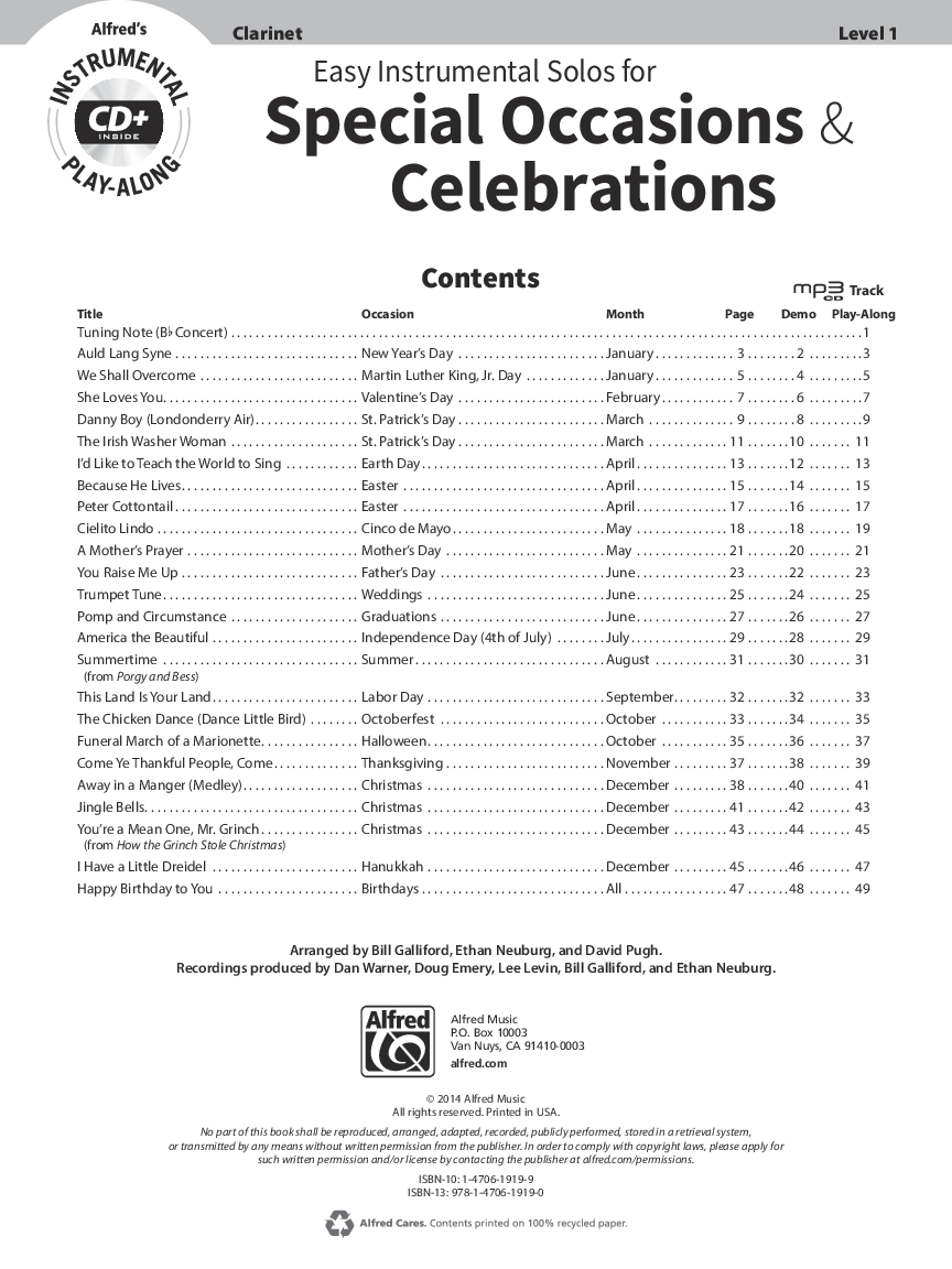 Easy Instrumental Solos for Special Occasions and Celebrations Clarinet BK/ MP3 Enhanced CD