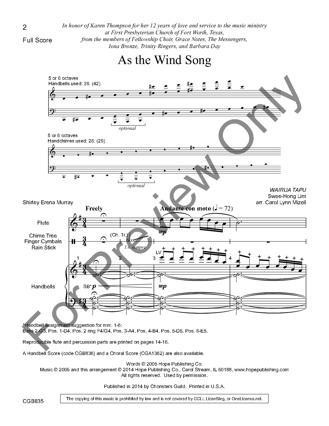 As The Wind Song Flute, Percussion And Full Score