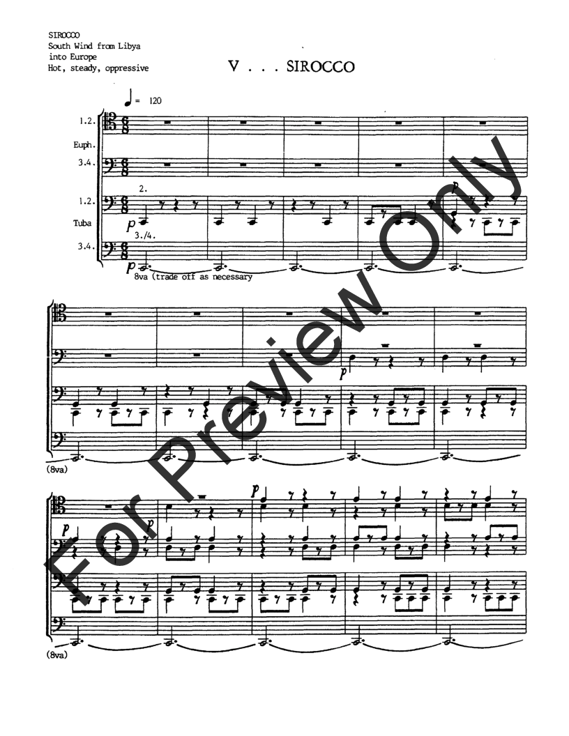 Winds Five Descriptive Pieces for Tuba Euphonium Octet Tuba Ensemble EEEETTTT P.O.D.