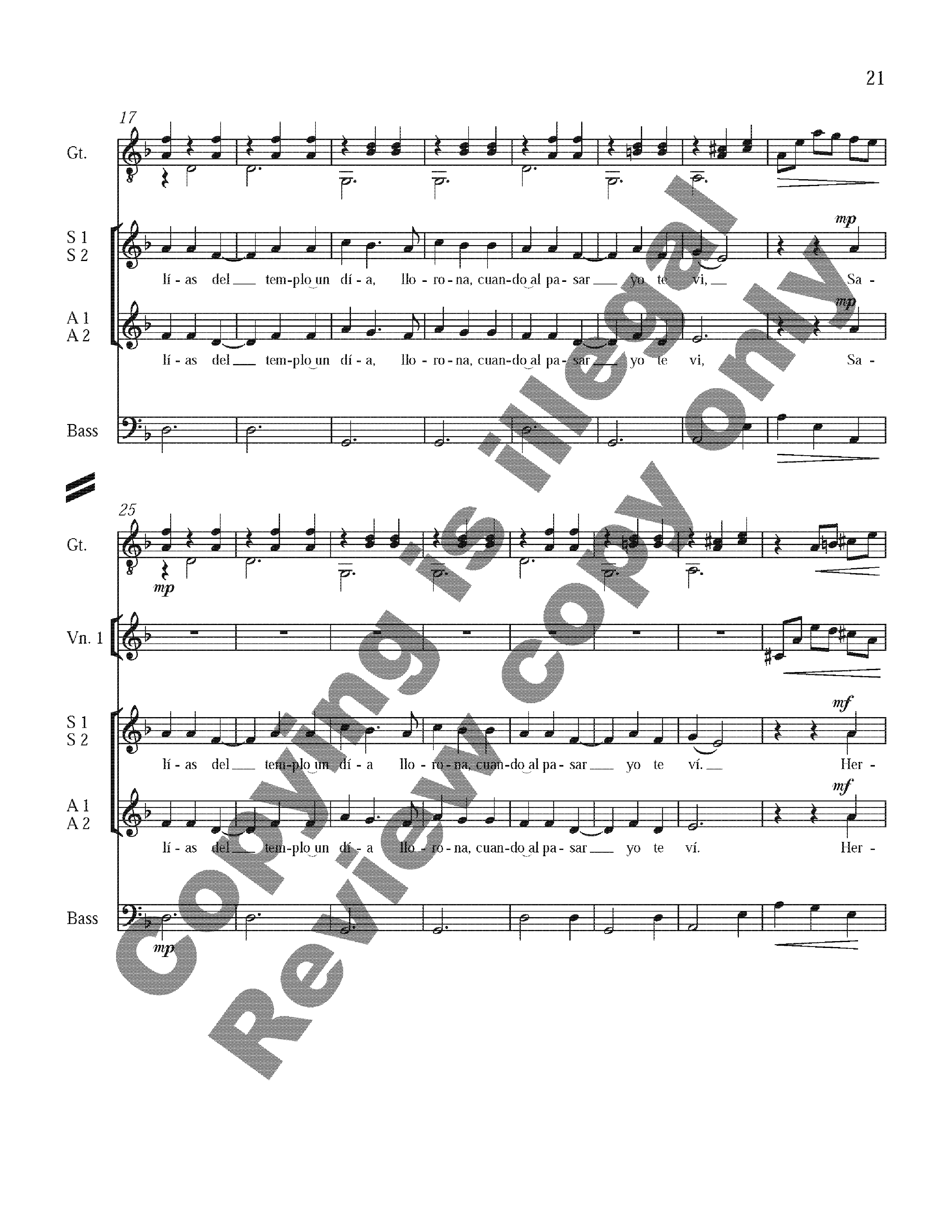 Three Mexican Folk Songs Full Score for SSAA Version