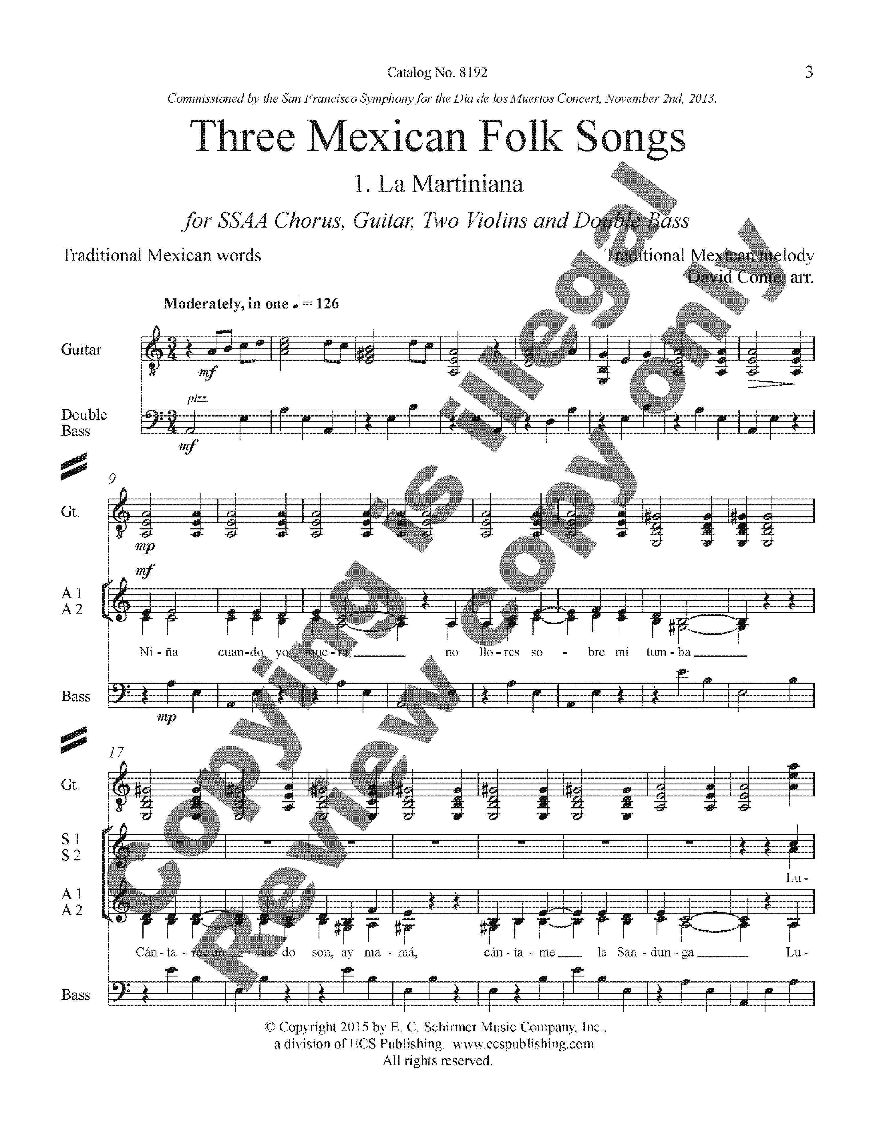 Three Mexican Folk Songs Full Score for SSAA Version