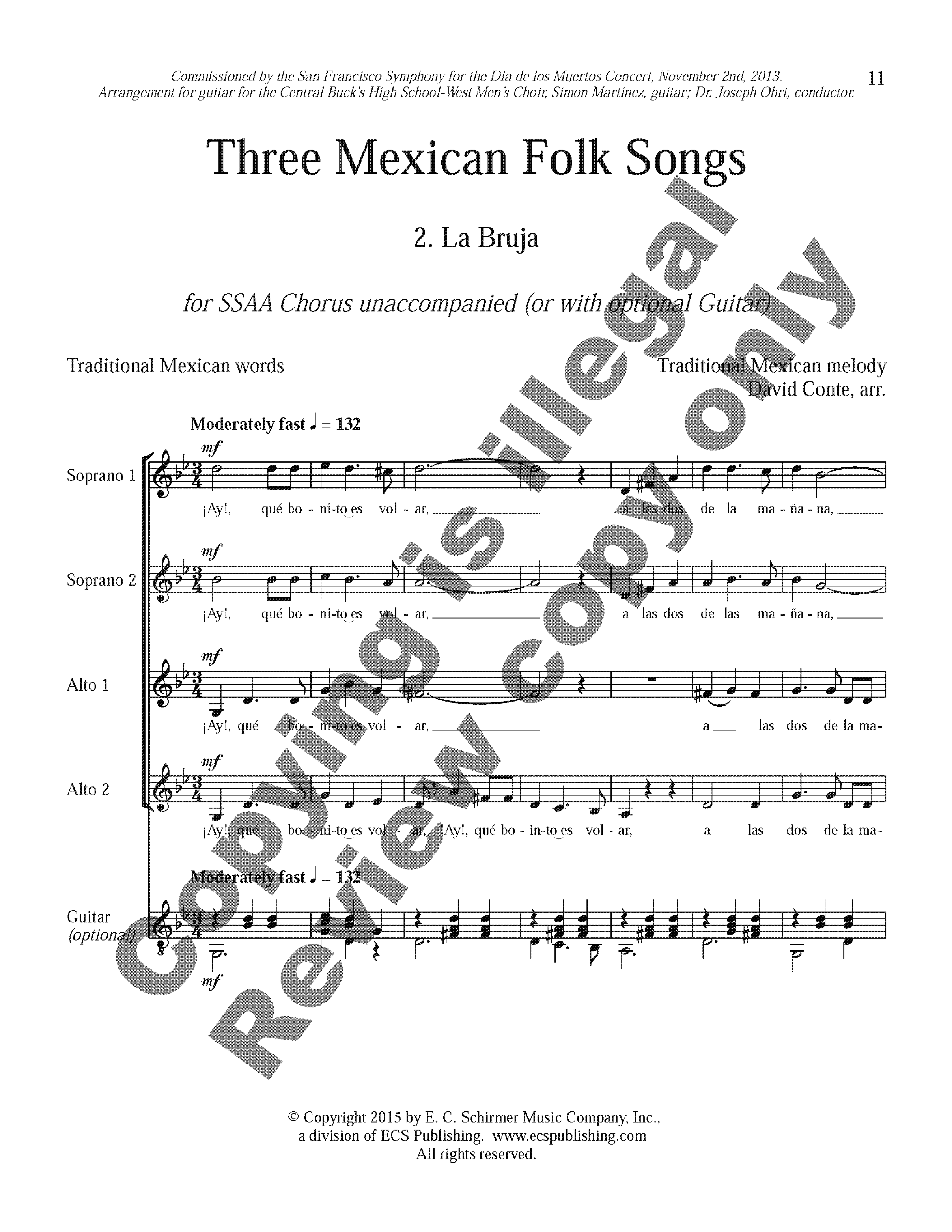 Three Mexican Folk Songs Full Score for SSAA Version