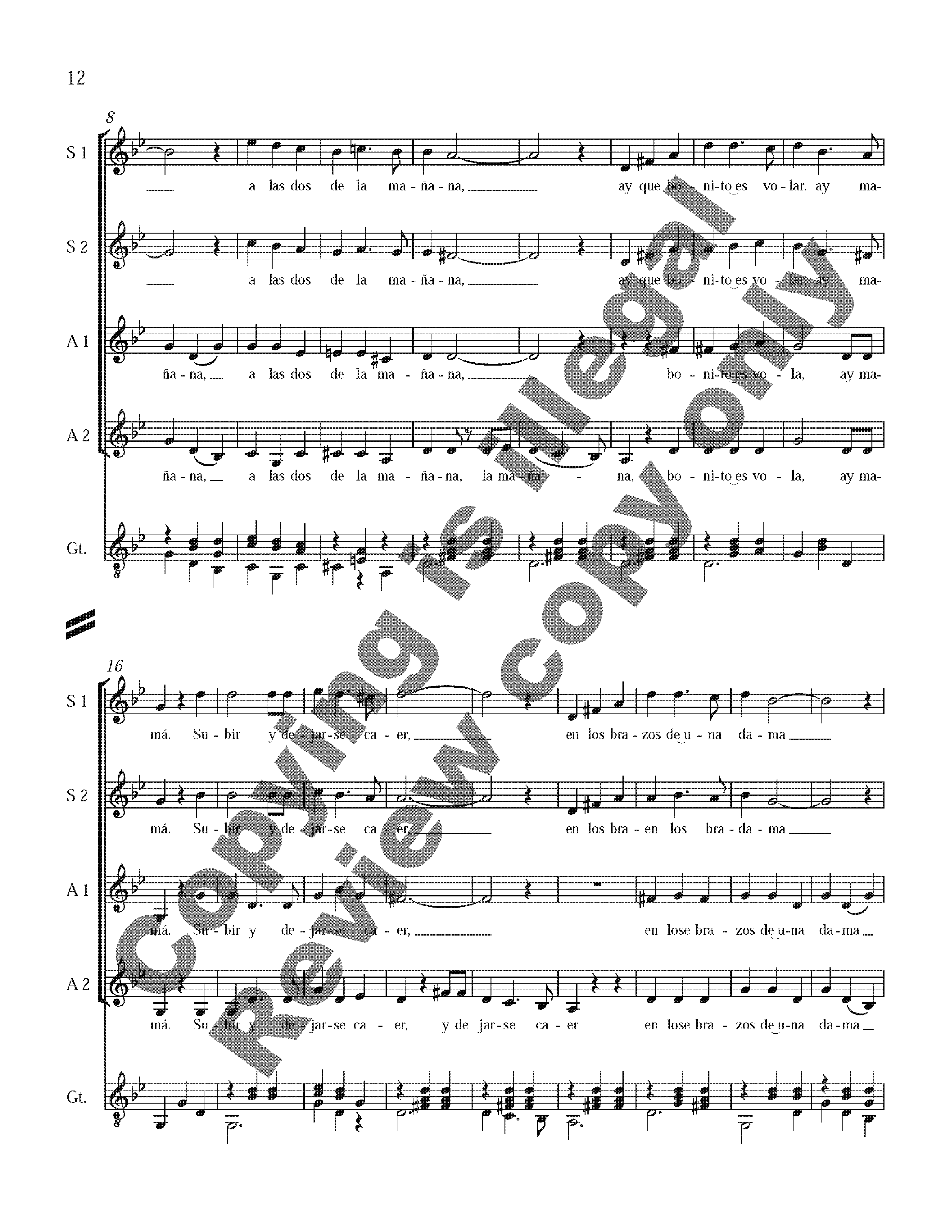 Three Mexican Folk Songs Full Score for SSAA Version