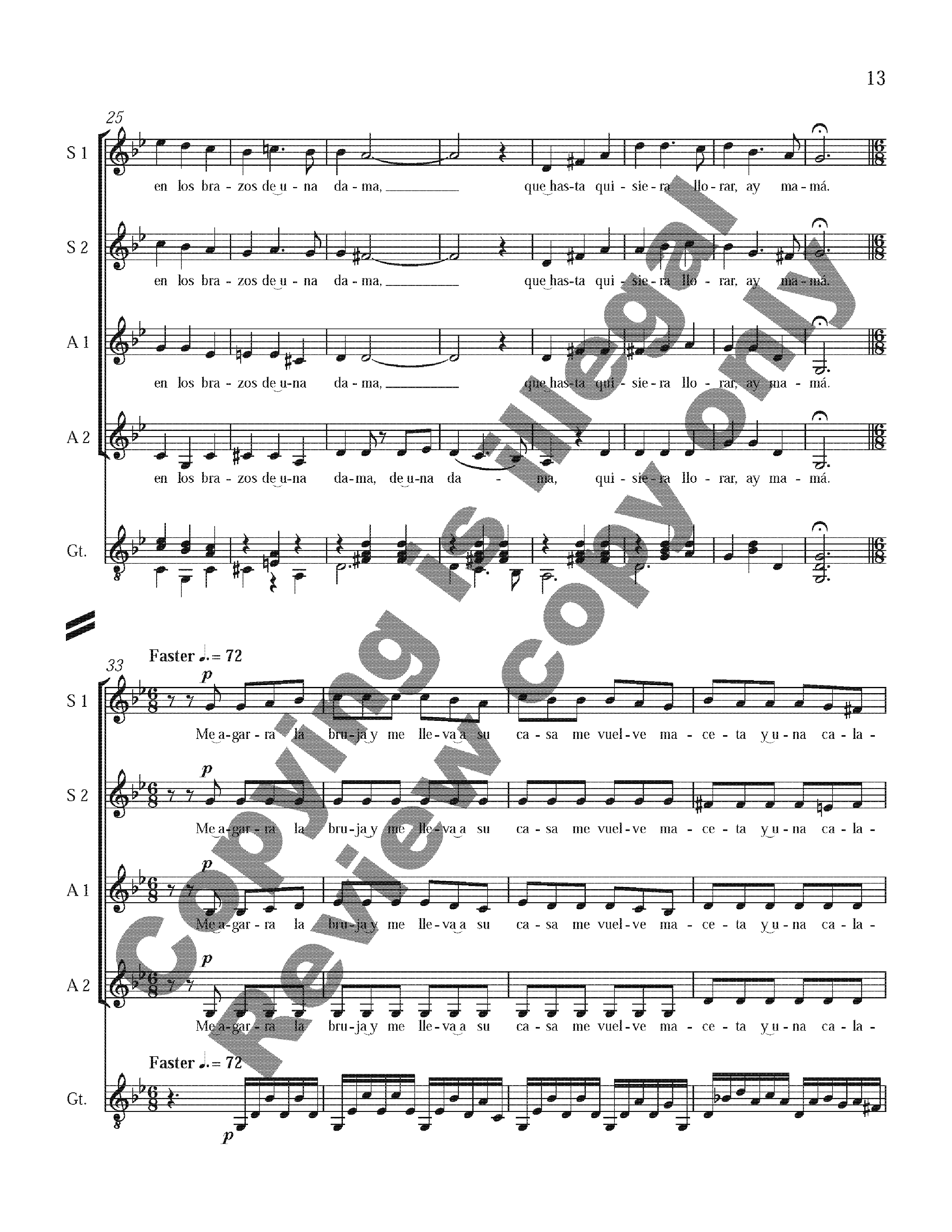 Three Mexican Folk Songs Full Score for SSAA Version