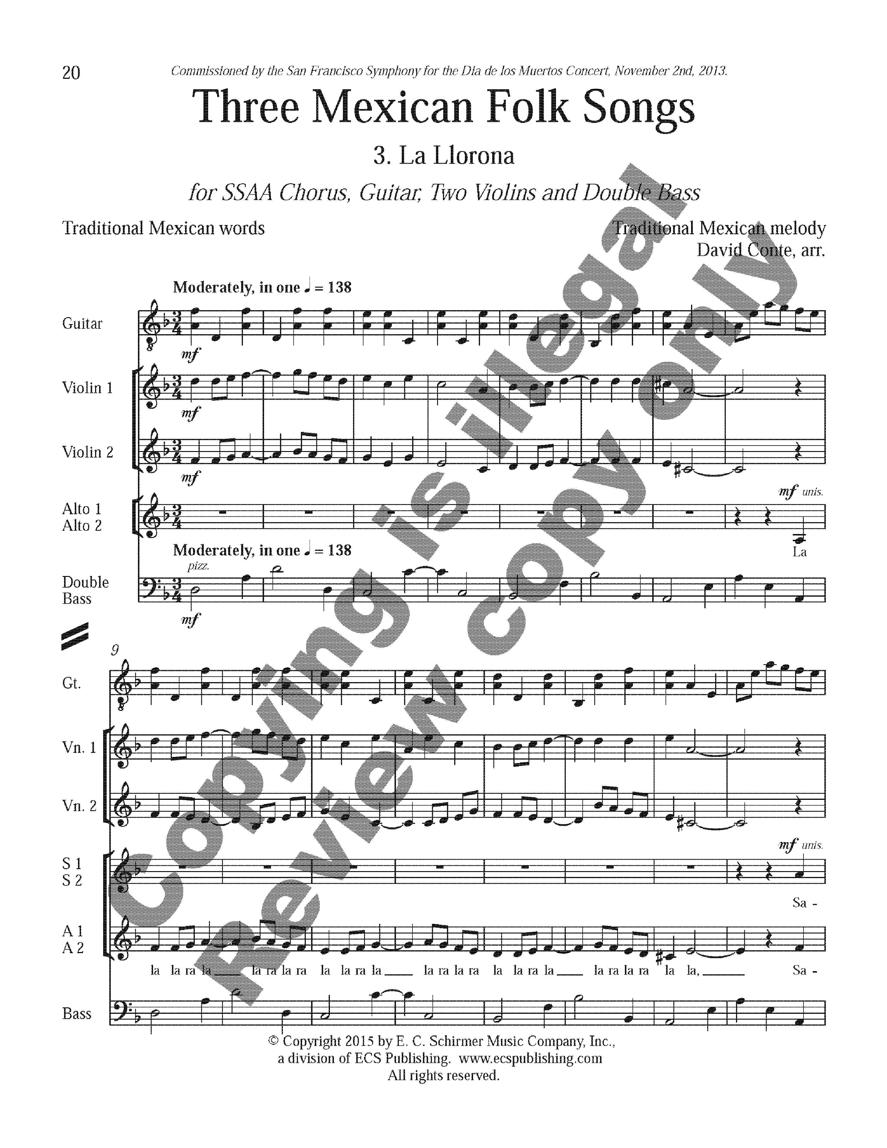 Three Mexican Folk Songs Full Score for SSAA Version