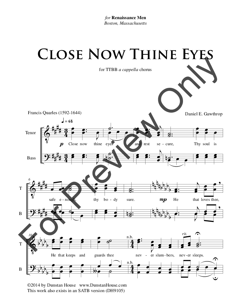 Close Now Thine Eyes 8-copy minimum