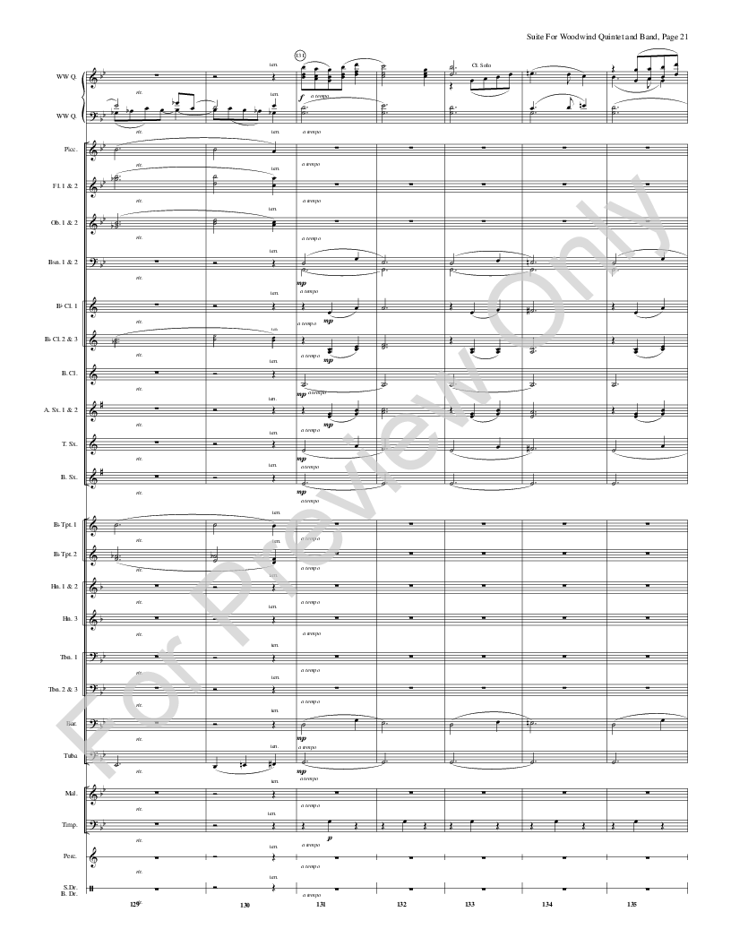 Suite for Woodwind Quintet and Band Score