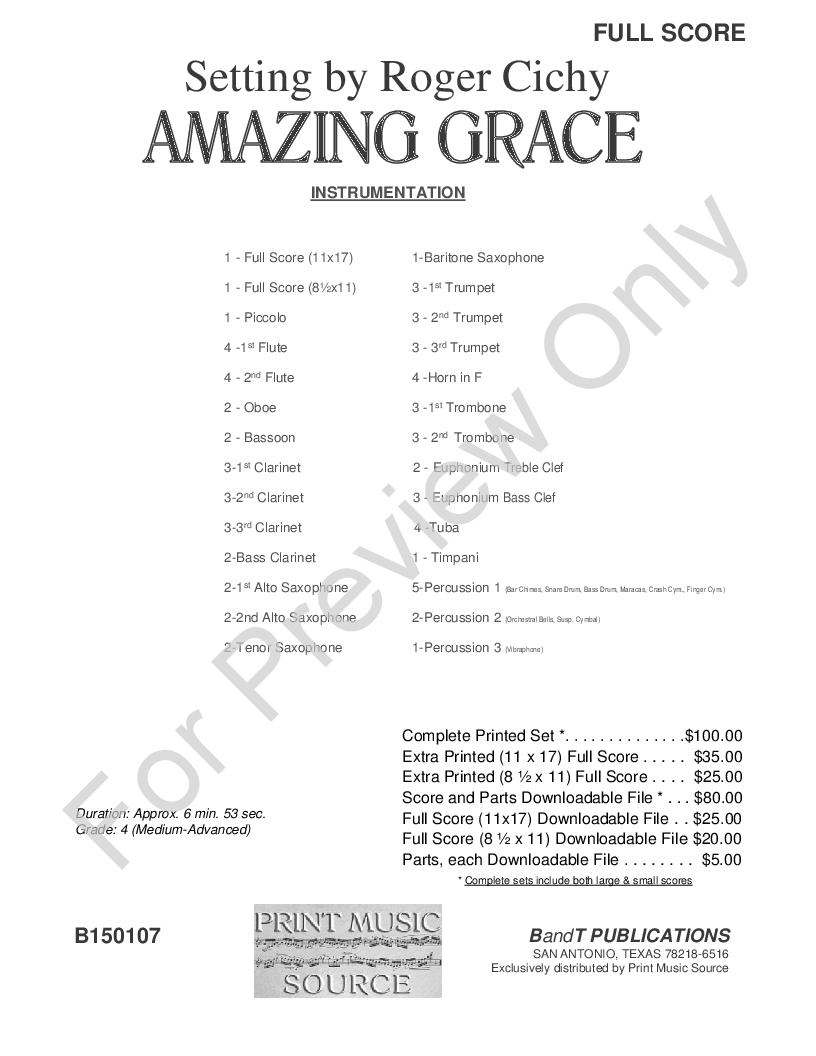 Amazing Grace Score