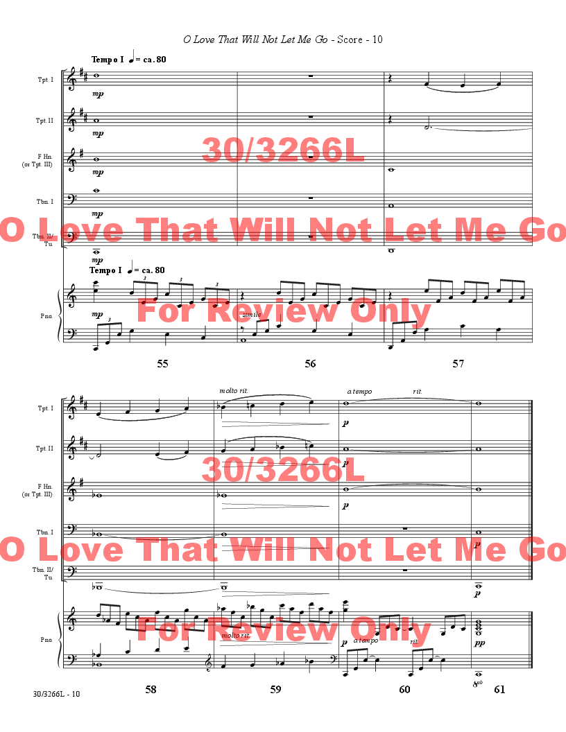 O Love That Will Not Let Me Go Brass Quintet and Piano
