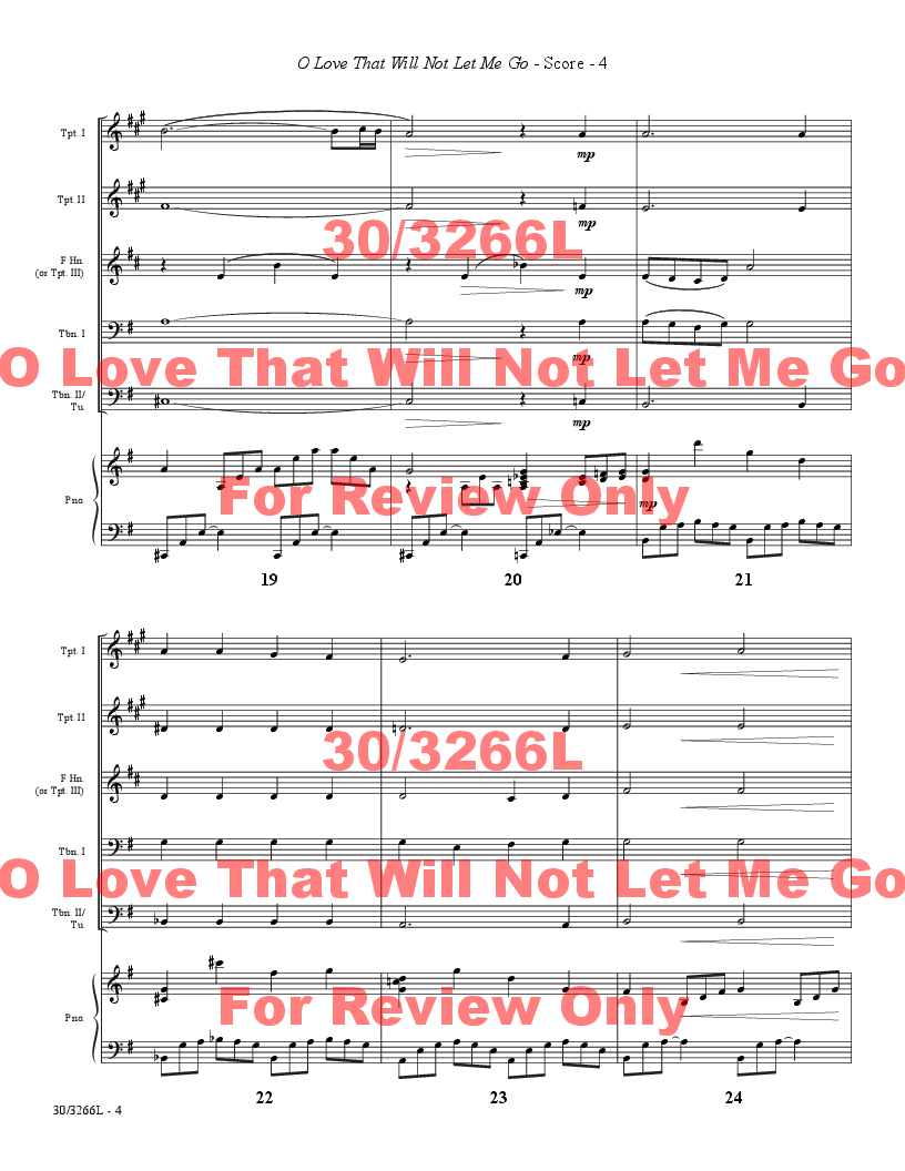 O Love That Will Not Let Me Go Brass Quintet and Piano