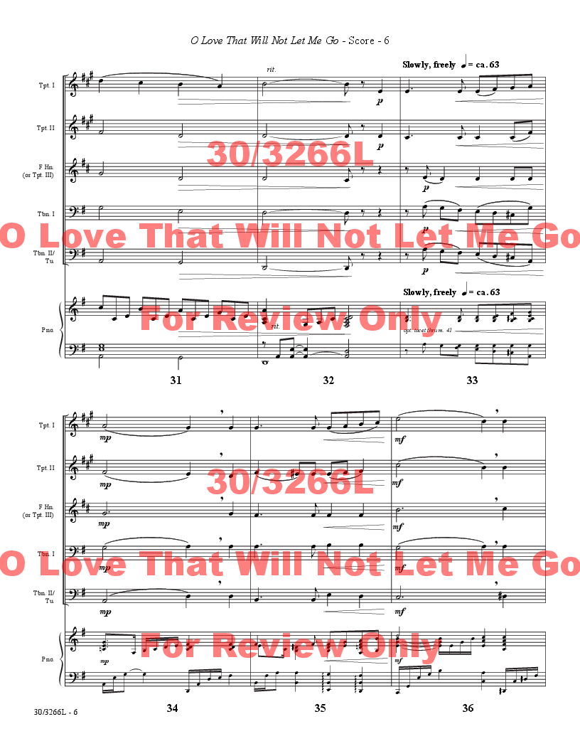 O Love That Will Not Let Me Go Brass Quintet and Piano