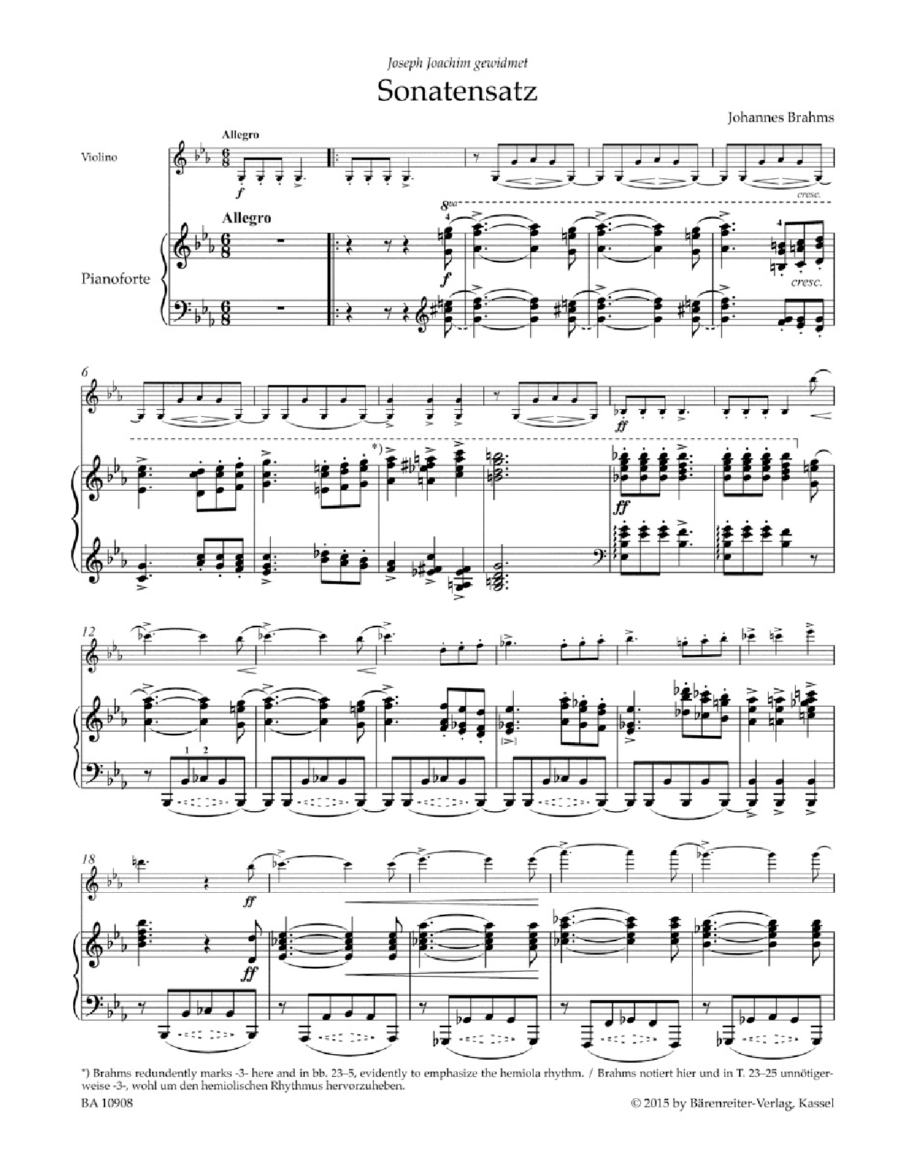 Sonata Movement from the F.A.E. Sonata Violin and Piano