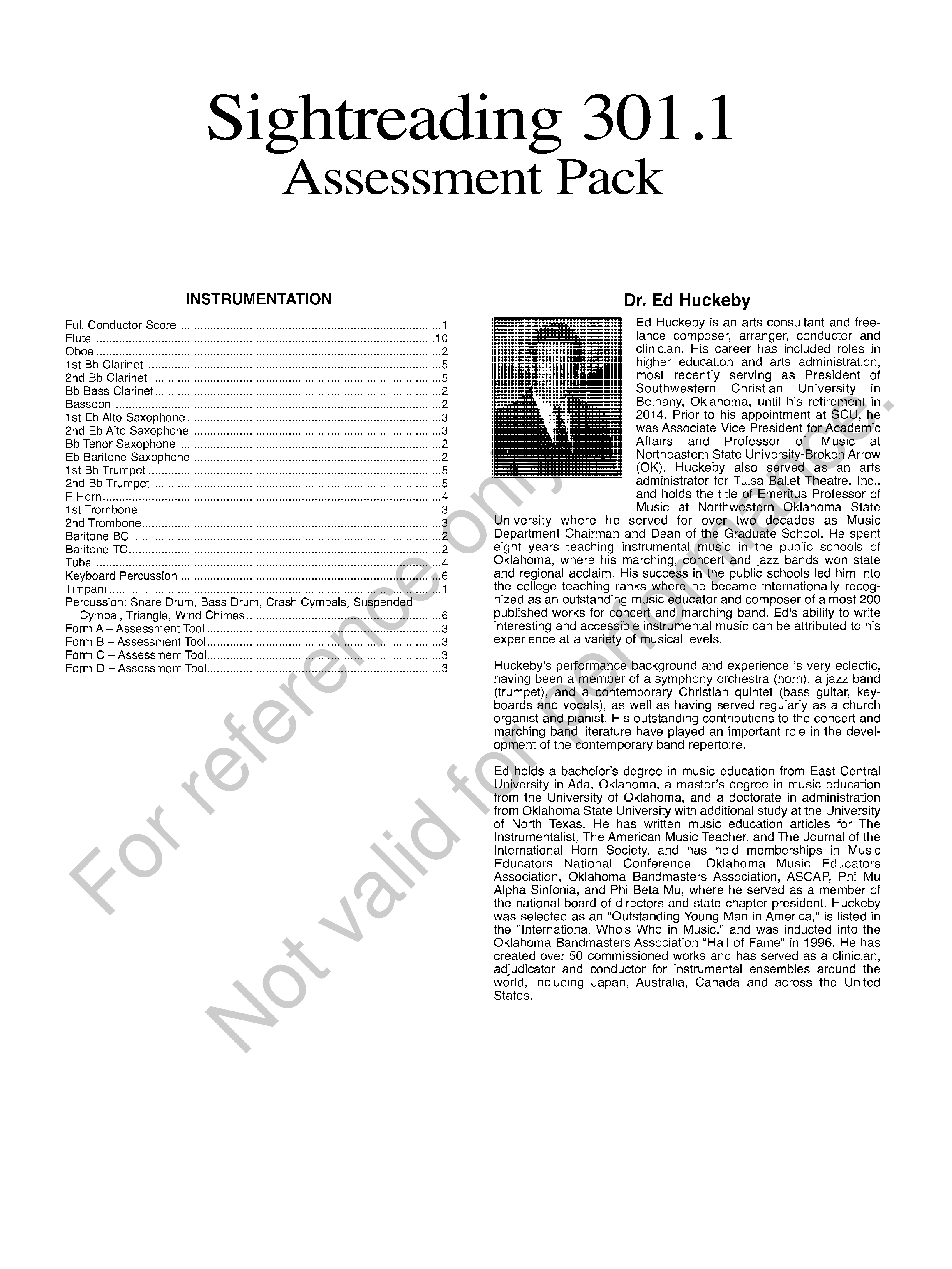 Sightreading 301 End of Instruction Assessment Pack