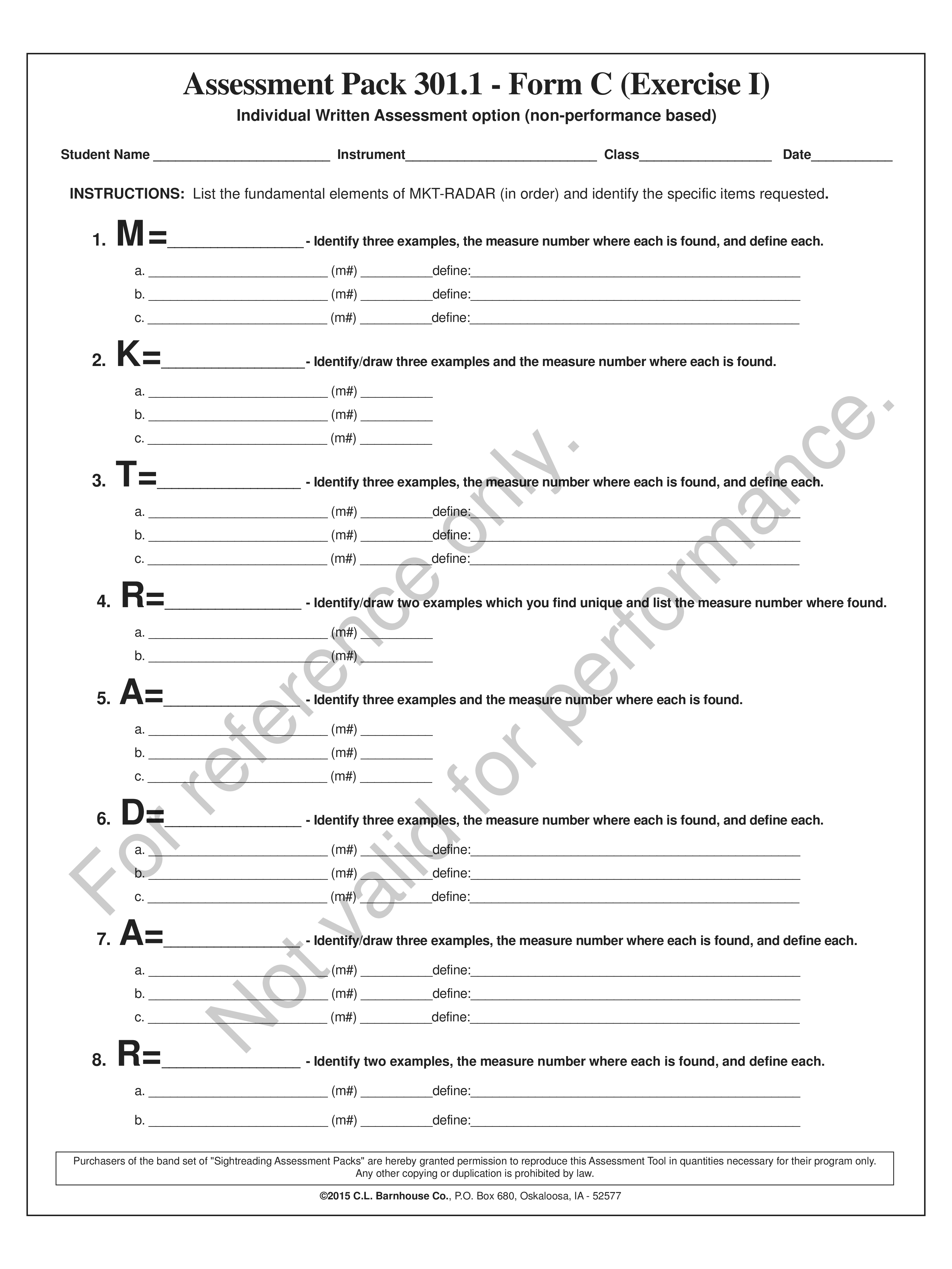 Sightreading 301 End of Instruction Assessment Pack