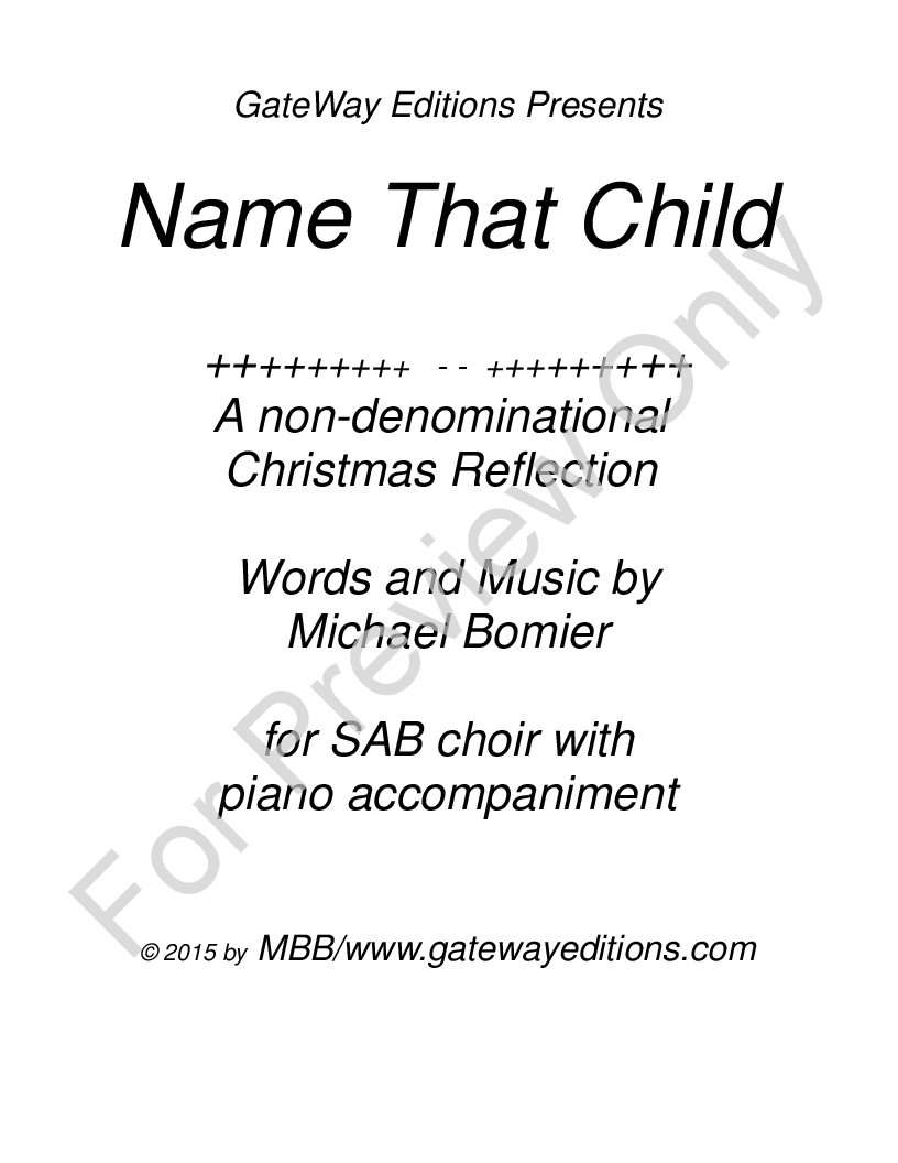 Name That Child for SAB Choir w/ Accomp. P.O.D.