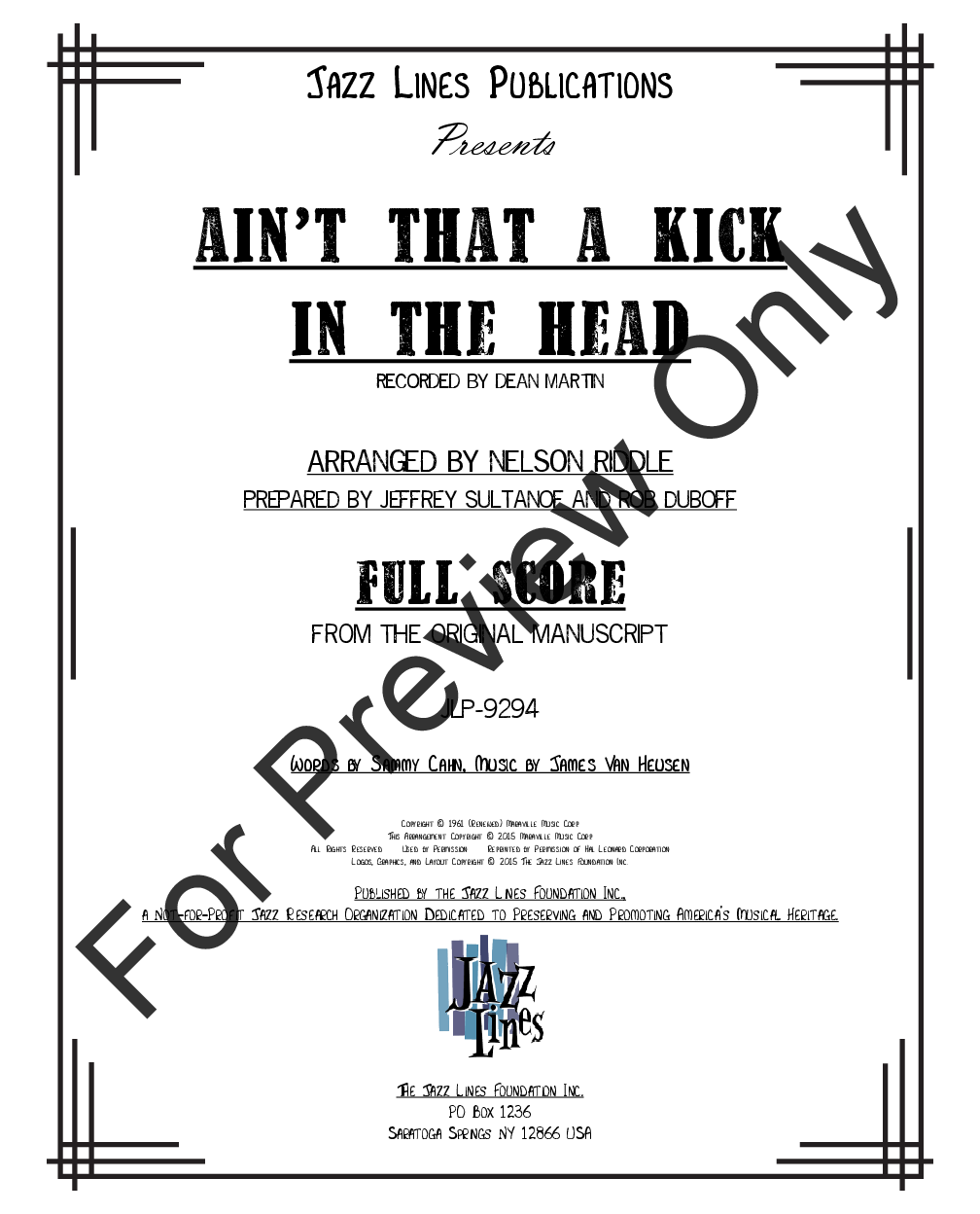 Ain T That A Kick In The Head Arr Nelson Riddle J W Pepper Sheet Music