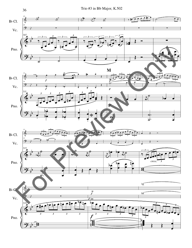 Trio #3 in Bb Major K. 502 - Clarinet, Cello, Piano P.O.D.