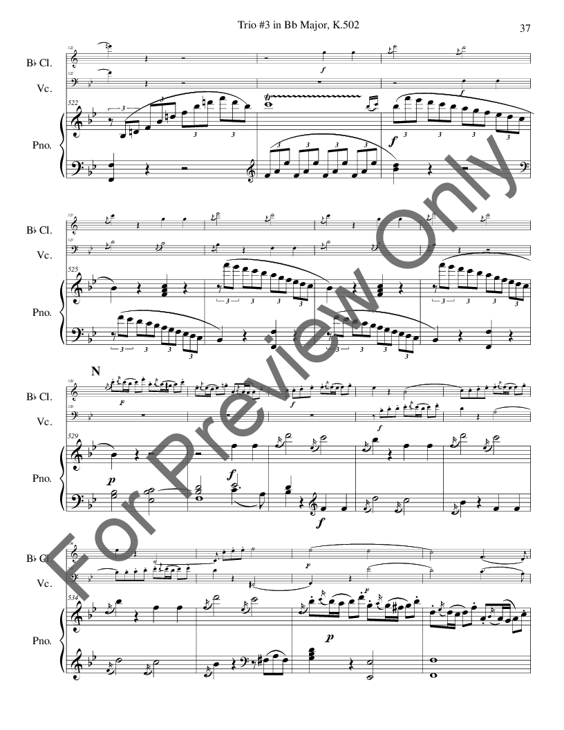 Trio #3 in Bb Major K. 502 - Clarinet, Cello, Piano P.O.D.
