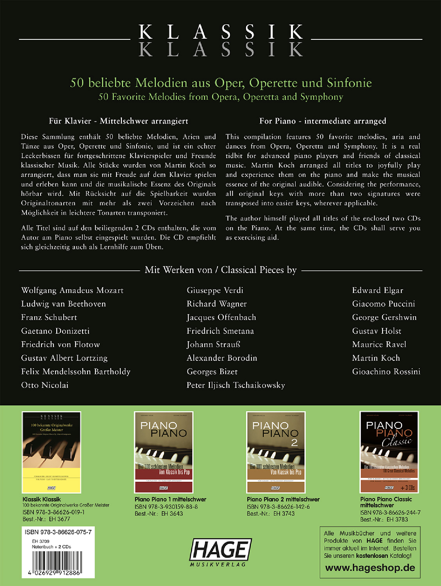 Klassik Klassik 50 Favorite Melodies From Opera, Operetta and Symphony Piano BK/CDs