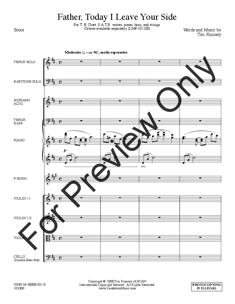Father, Today I Leave Your Side French Horn, Strings and Full Score Inst Parts