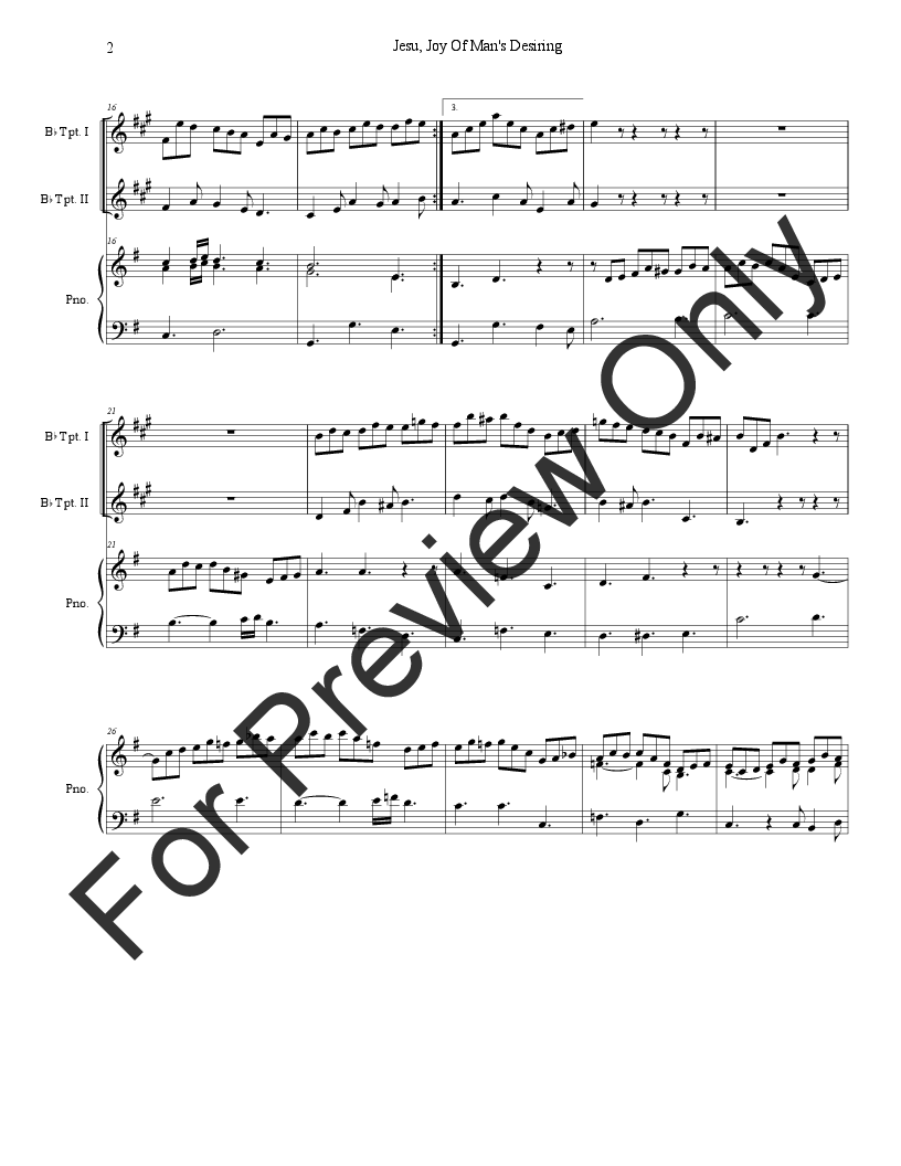 Jesu Joy Of Man S Desiring Duet For B Flat Trum J W Pepper Sheet Music