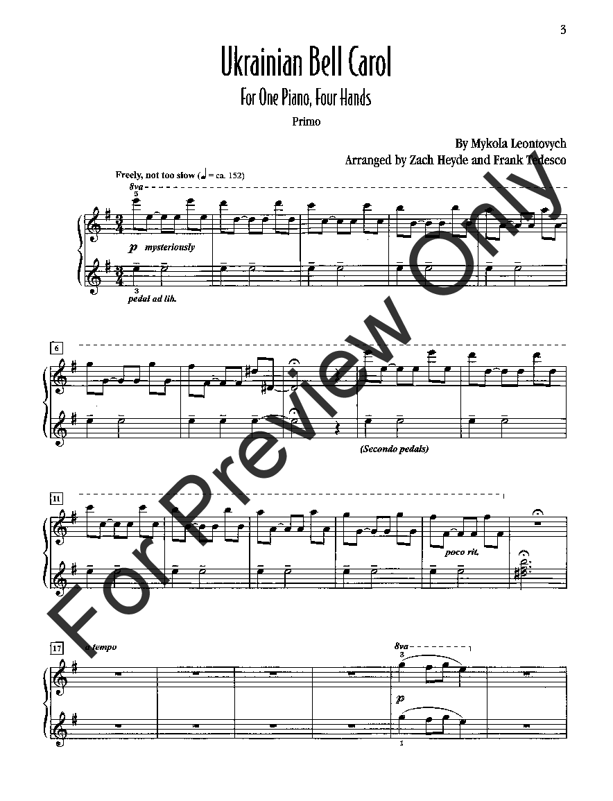 Ukrainian Bell Carol 1 Piano/4 Hands