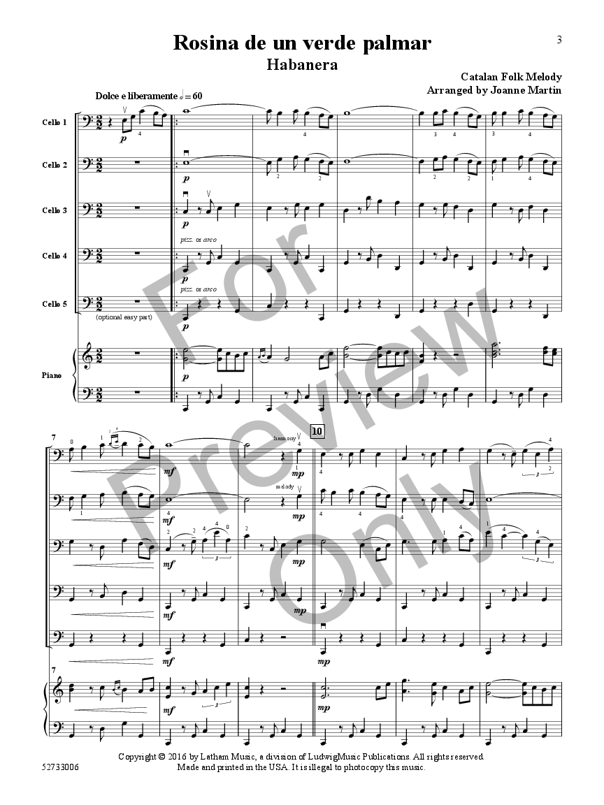 Rosina de un verde palmar Cello Quartet - opt. piano