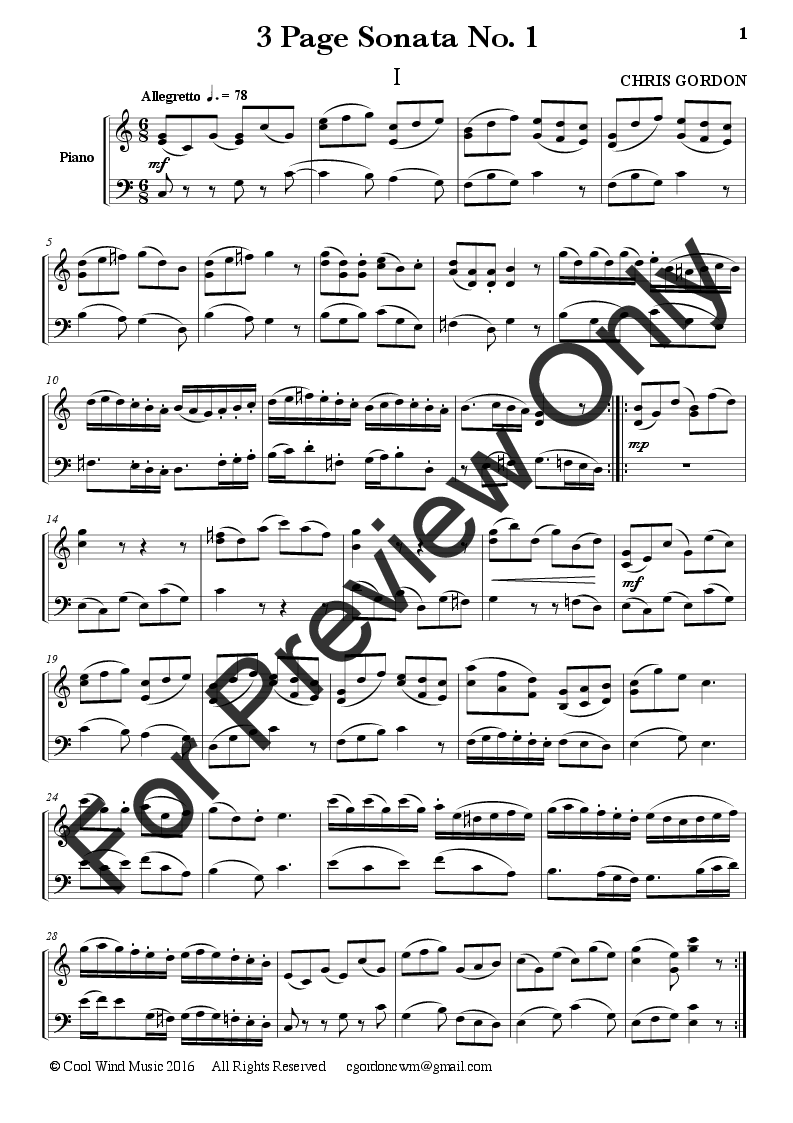 3 Page Sonata #1 Piano P.O.D.