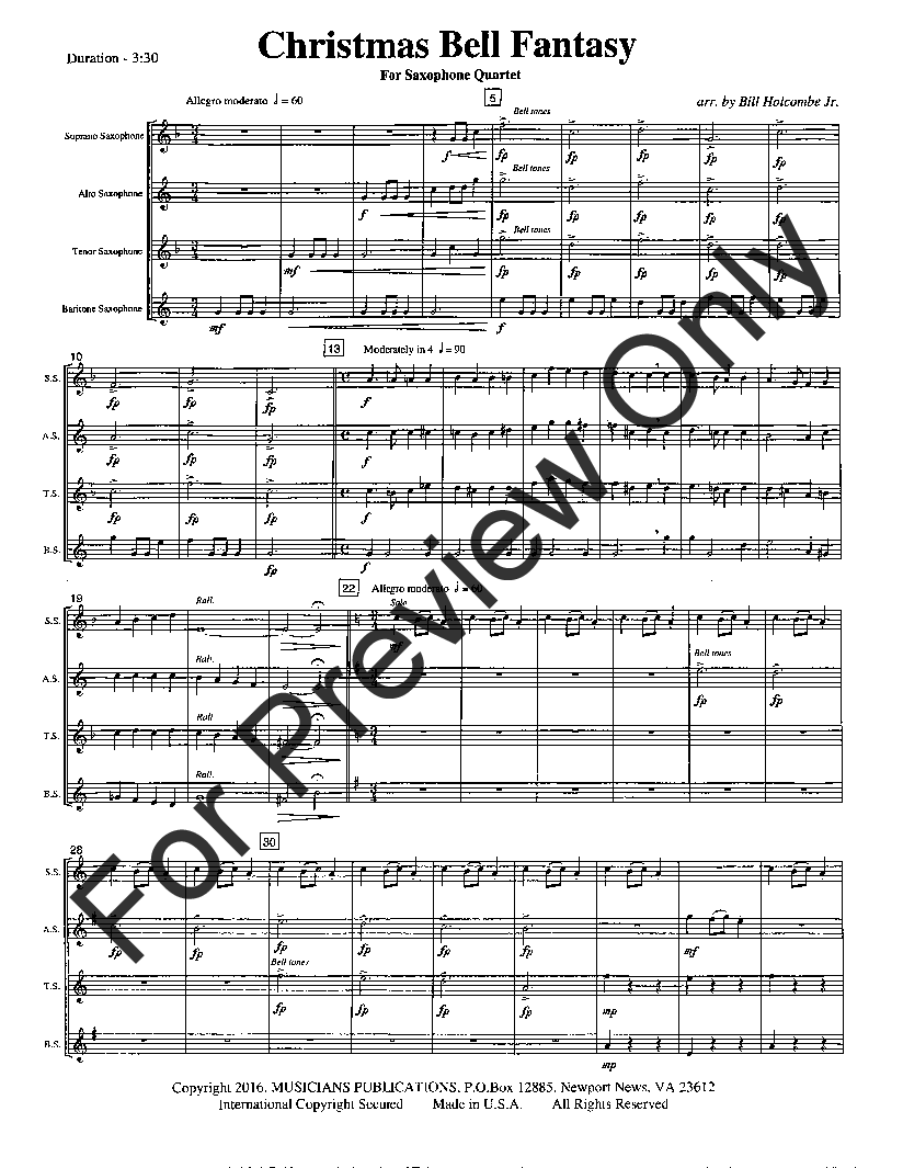 Christmas Bell Fantasy SATB Saxophone Quartet