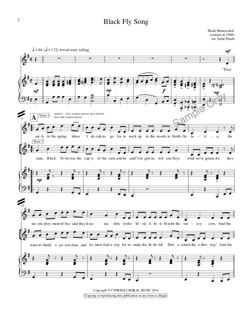 Black Fly Song (SATB ) by Early Peache