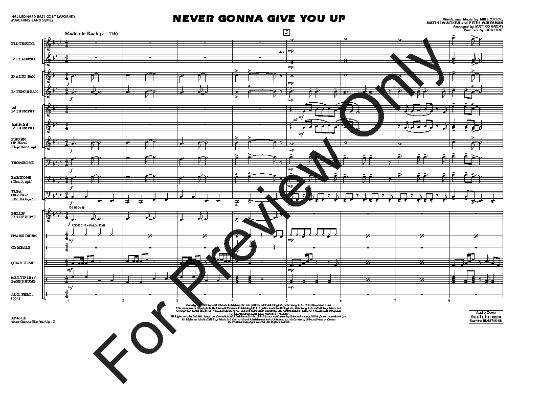 Never Gonna Give You Up (Rick Roll) *Chorus only* Intermediate Piano Sheet  Music with note names & lyrics printable downloadable