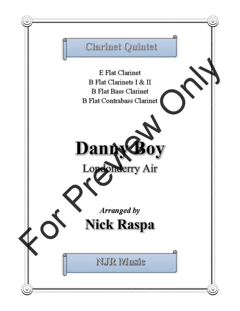 Danny Boy for Clarinet Choir (Eb, 2 Bb, Bass & CBass) P.O.D.