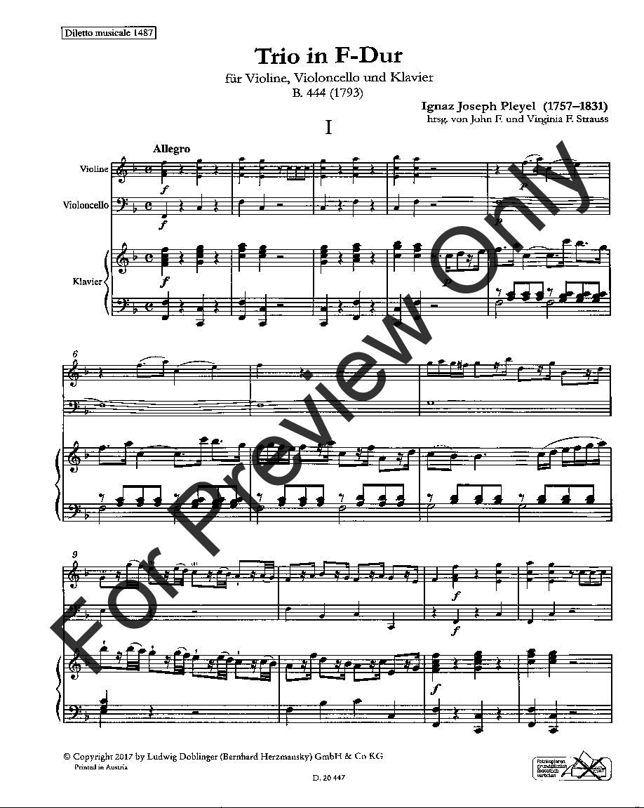 Trio in F Major, B. 444 Violin, Cello and Piano