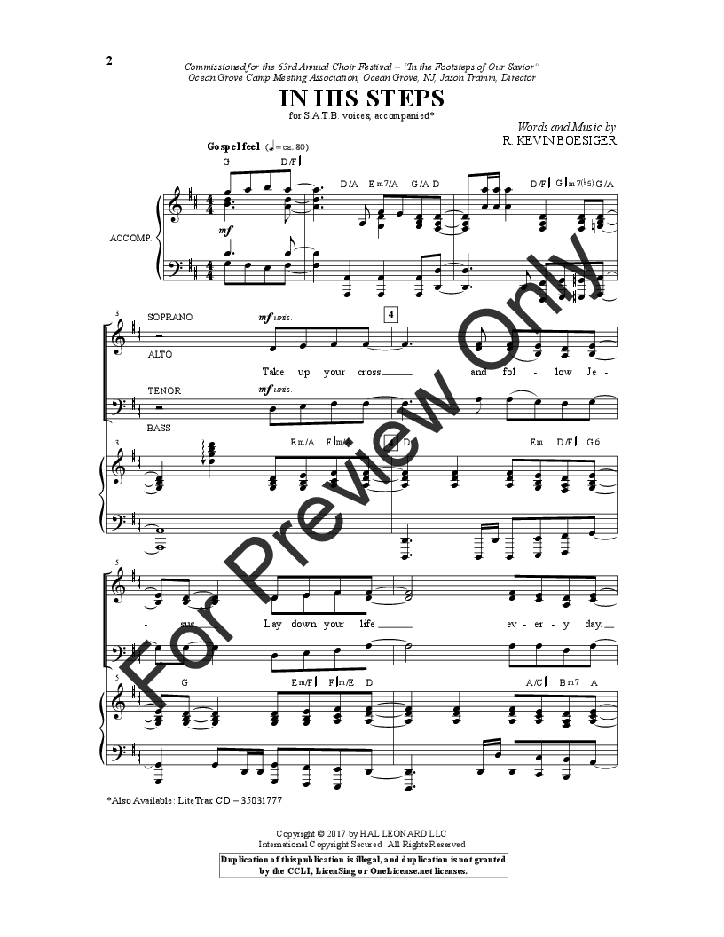 In His Steps (SATB ) by R. Kevin Boesiger| J.W. Pepper Sheet Music