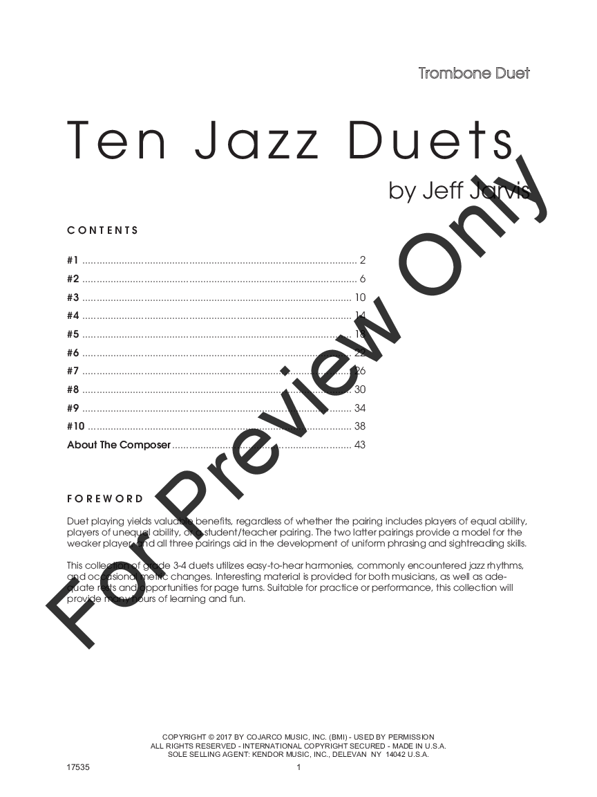 Ten Jazz Duets Trombone Duet