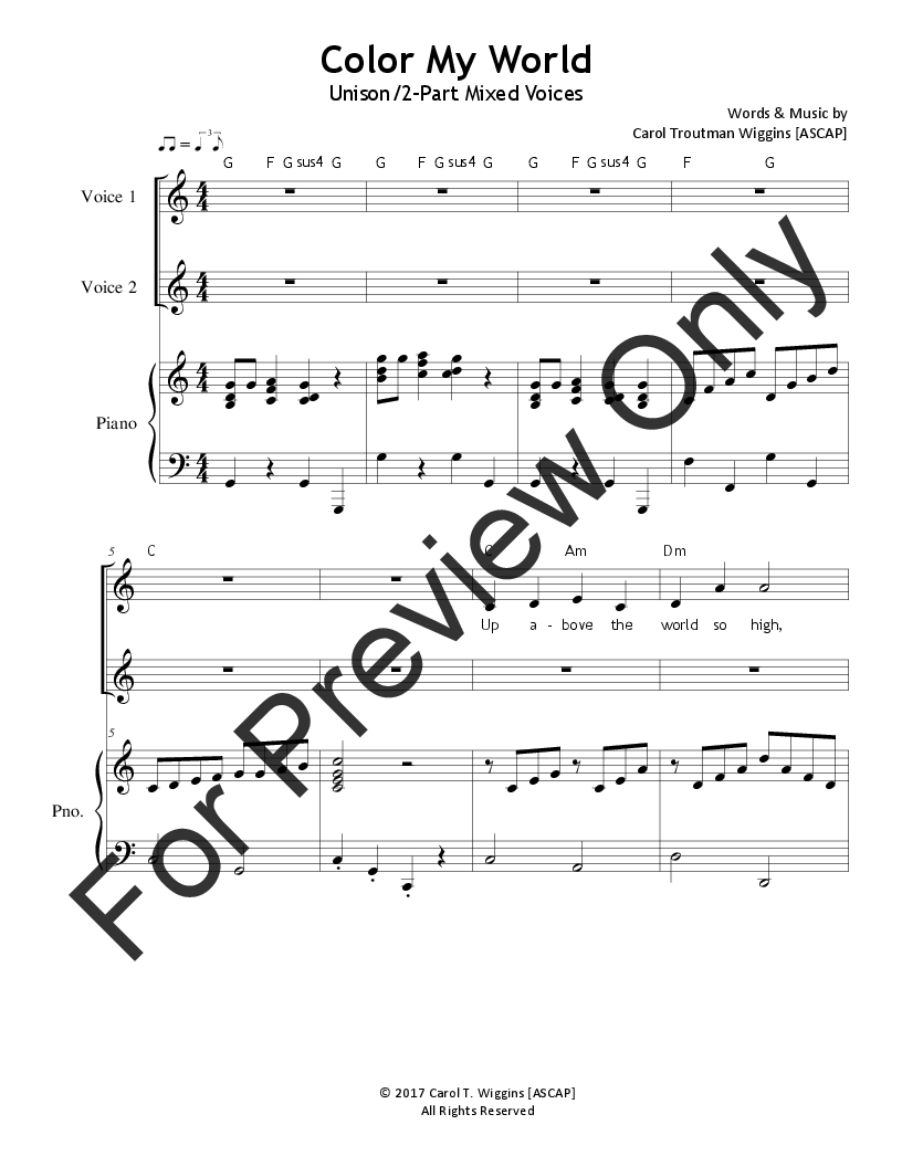 Color My World Unison Two Part By Carol T J W Pepper Sheet Music
