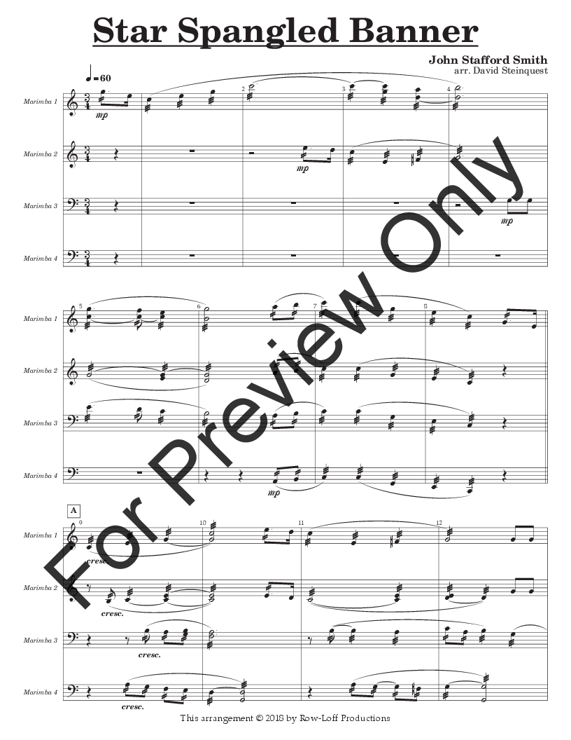 Star Spangled Banner Marimba Quartet- one 4.5 octave, one 5 octave