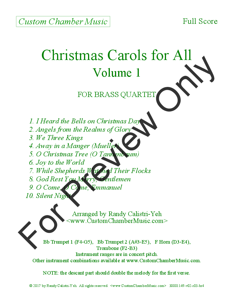 Christmas Carols for All, Volume 1 (for Brass Quartet) P.O.D.